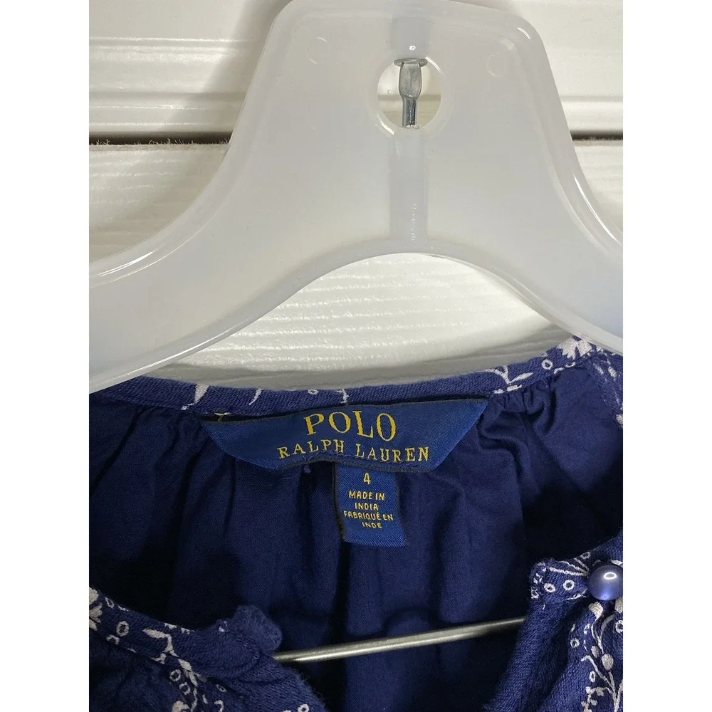 Polo Ralph Lauren Youth‎ Girls Long Sleeve Dress Blue Floral 4